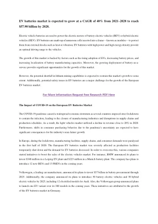 EV batteries market Analysis