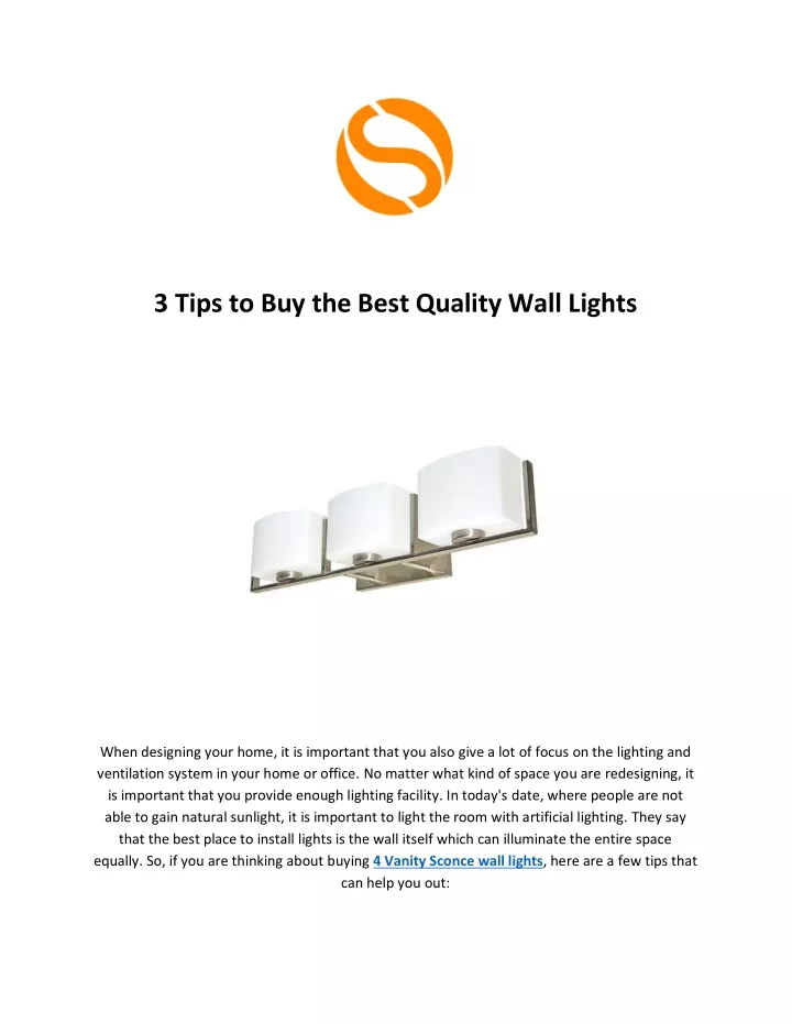 3 tips to buy the best quality wall lights
