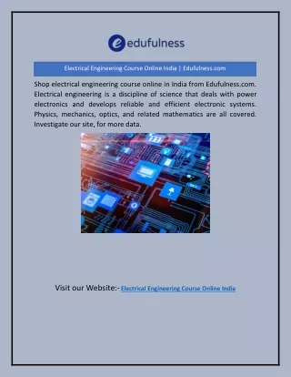 Electrical Engineering Course Online India | Edufulness.com