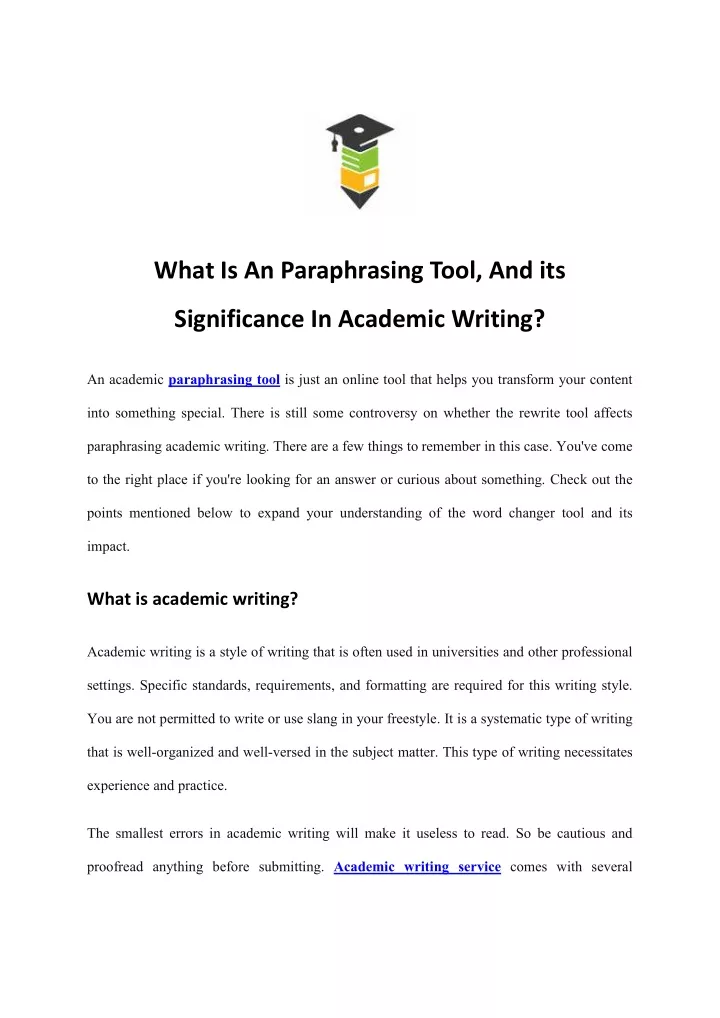what is an paraphrasing tool and its