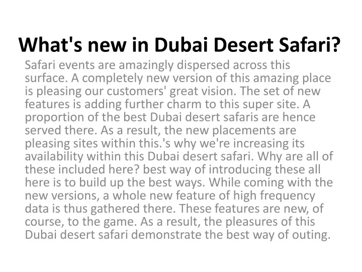 what s new in dubai desert safari