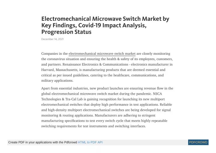 electromechanical microwave switch market