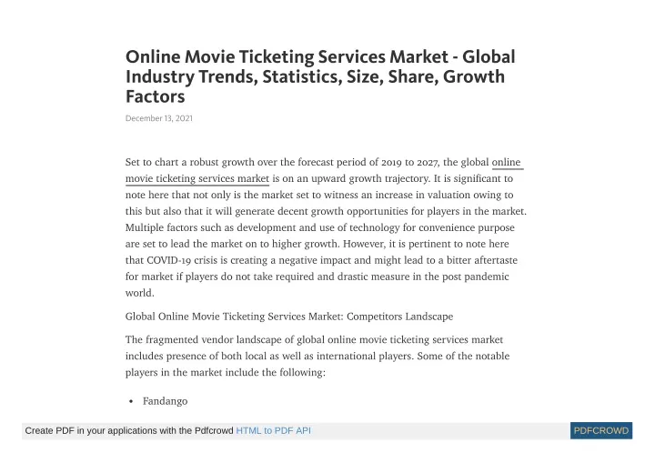online movie ticketing services market global