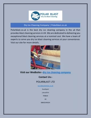 Dry Ice Cleaning Company | Polarblast.co.uk