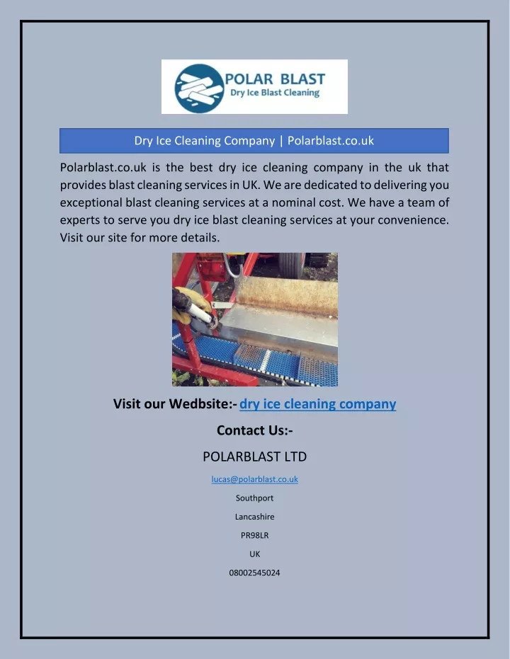 dry ice cleaning company polarblast co uk