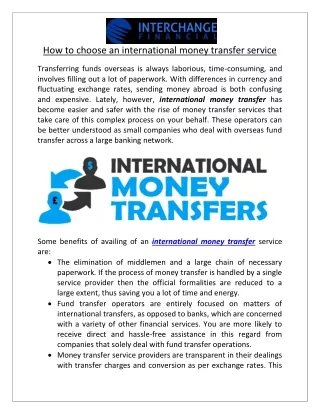 how to choose an international money transfer