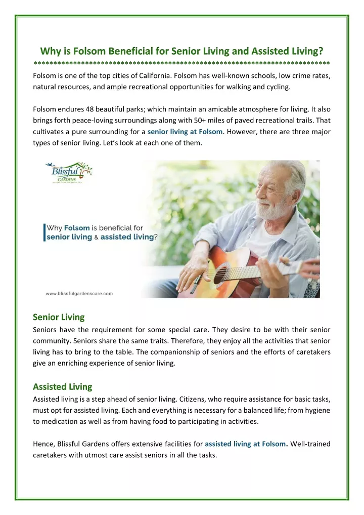 why is folsom beneficial for senior living