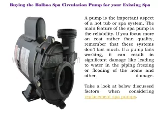 buying the balboa spa circulation pump for your