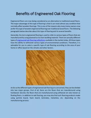 Benefits of Engineered Oak Flooring