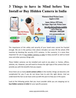 3 Things to have in Mind before You Install or Buy Hidden Camera in India