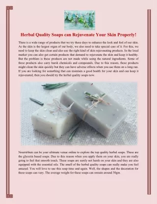 Herbal Quality Soaps can Rejuvenate Your Skin Properly