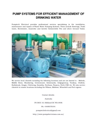 DESIGNING PUMP SYSTEMS FOR EFFICIENT MANAGEMENT OF DRINKING WATER