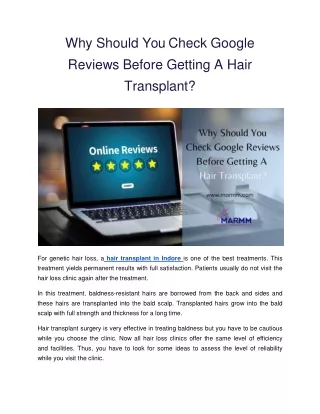 Why Should You Check Google Reviews Before Getting A Hair Transplant