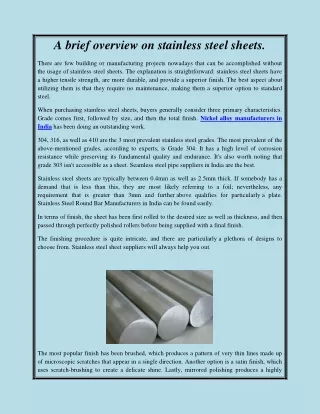 A brief overview on stainless steel sheets