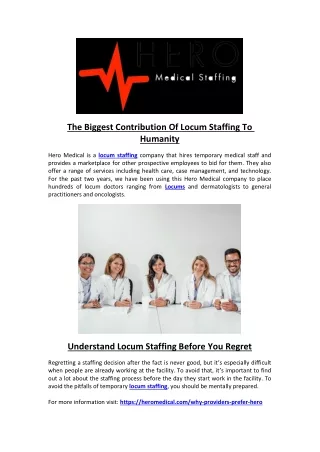 the biggest contribution of locum staffing