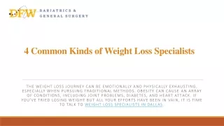 Types of Weight Loss Specialist in Dallas