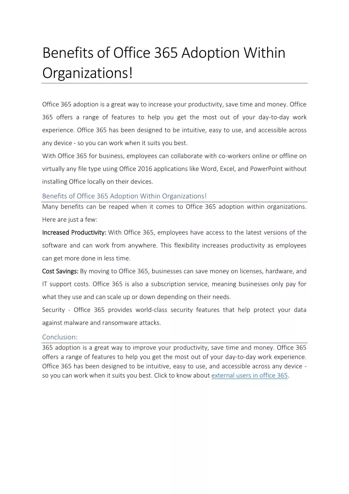 benefits of office 365 adoption within