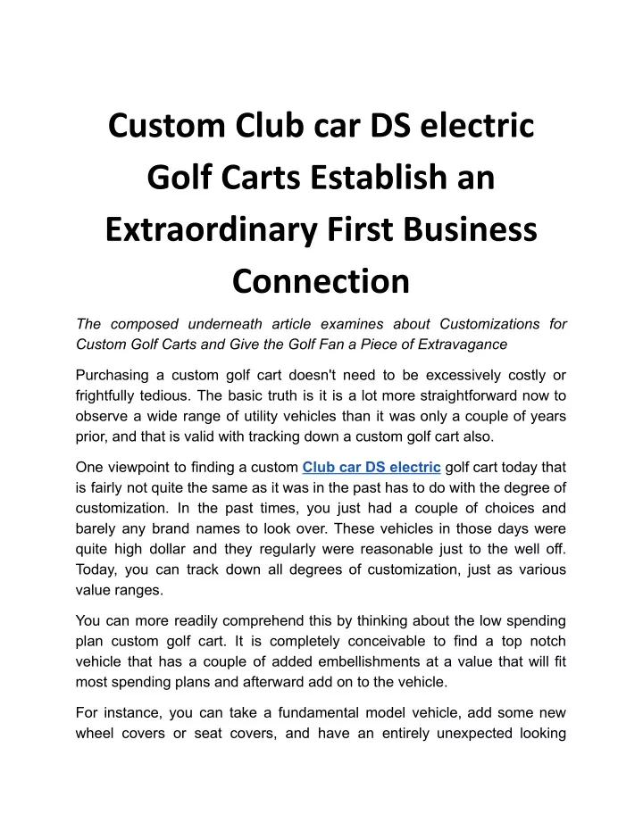 custom club car ds electric golf carts establish