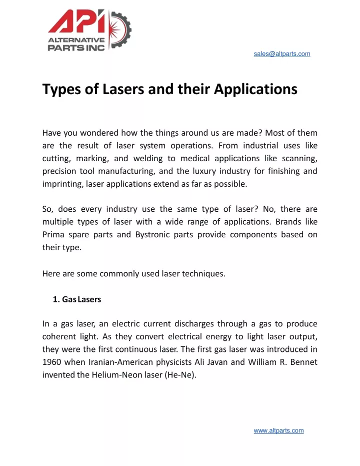 types of lasers and their applications