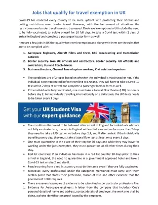 Jobs that qualify for travel exemption in UK