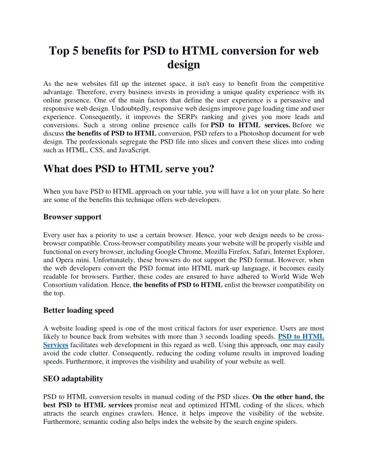 top 5 benefits for psd to html conversion