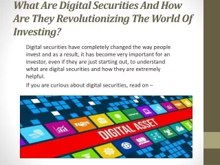 What Are Digital Securities And How Are They Revolutionizing The World Of Investing