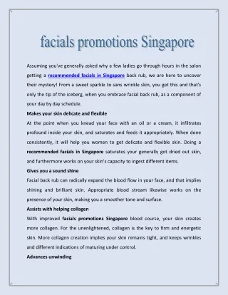 facials promotions Singapore