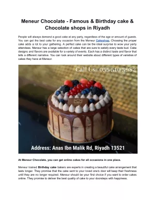 Meneur Chocolate - Famous & Birthday cake & Chocolate shops in Riyadh