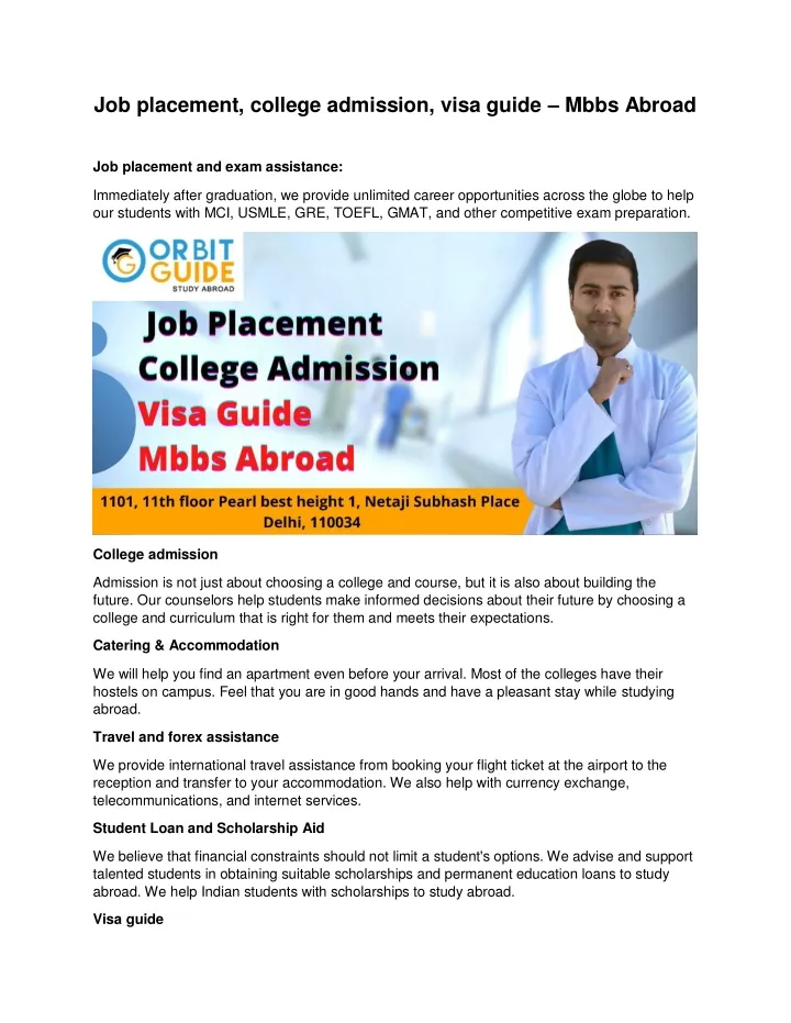 job placement college admission visa guide mbbs