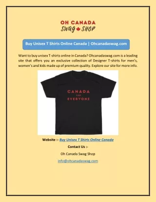 Buy Unisex T Shirts Online Canada | Ohcanadaswag.com