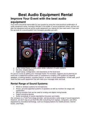 Best Audio Equipment Rental