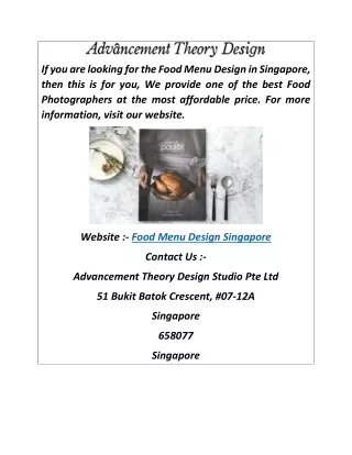 Food Menu Design Singapore  Advancement Theory