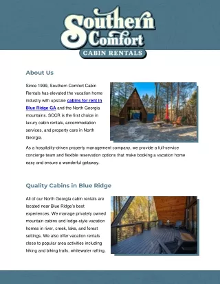 Finest and comfortable cabin rentals in Blue Ridge Georgia