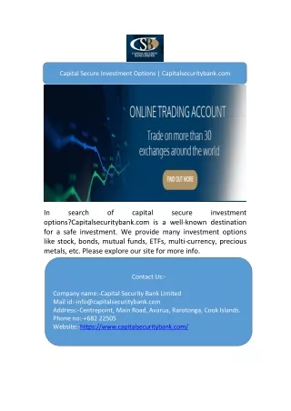Capital Secure Investment Options | Capitalsecuritybank.com
