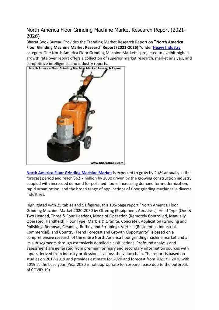 north america floor grinding machine market