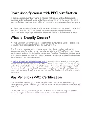 learn shopify course with ppc certification