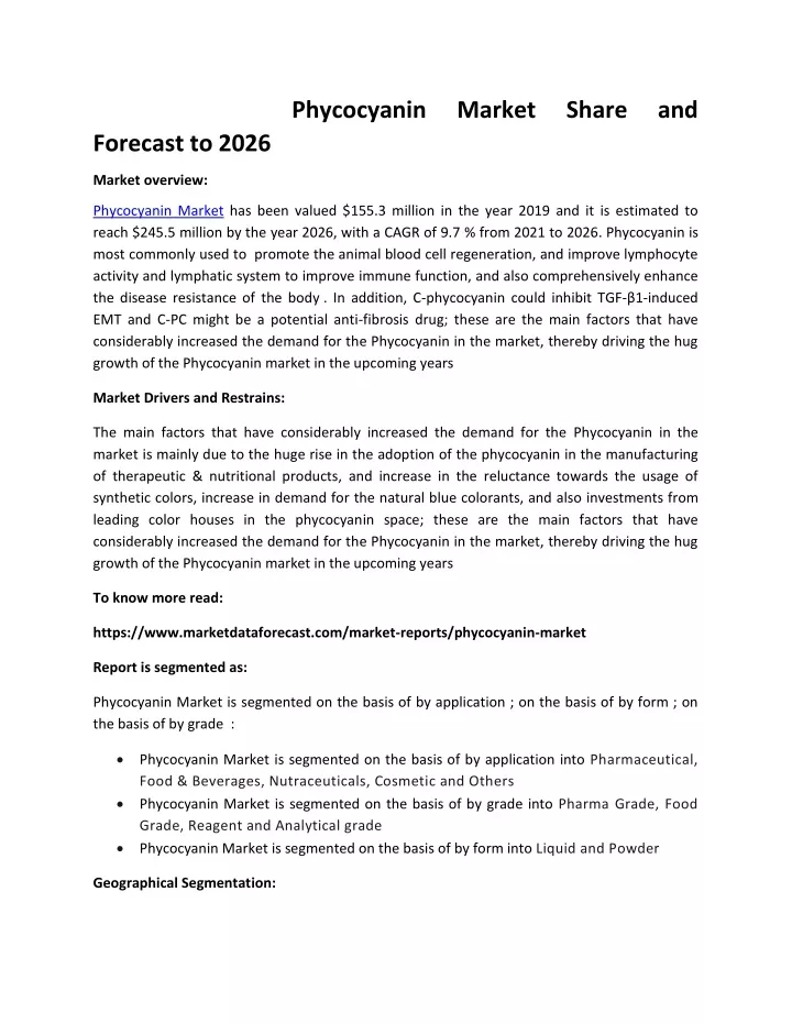 phycocyanin forecast to 2026