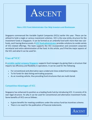 How Can Help VCC Fund Administrator For Investors