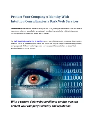 Dark Web Mobitoring Services Providers | Intuition Consultancies