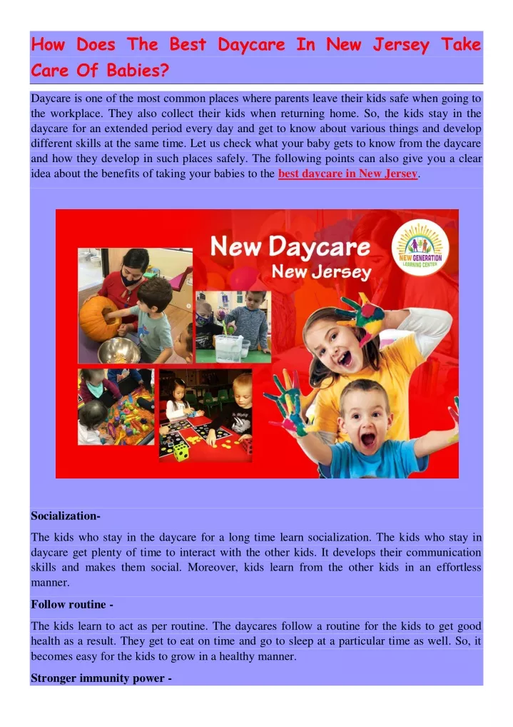 how does the best daycare in new jersey take care