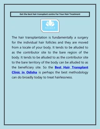 Get the best hair transplant centre For Your Hair Treatment