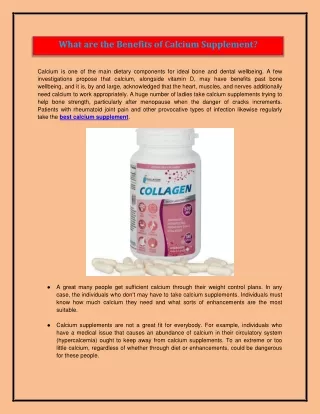 What are the Benefits of Calcium Supplement?