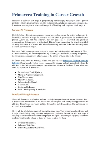 Primavera Training In Career Growth