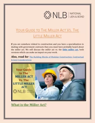 Your Guide to The Miller Act Vs. The Little Miller Act