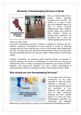 necessity of housekeeping services in noida