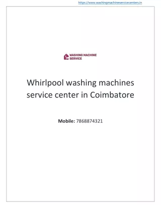 Whirlpool washing machines service center  in Coimbatore