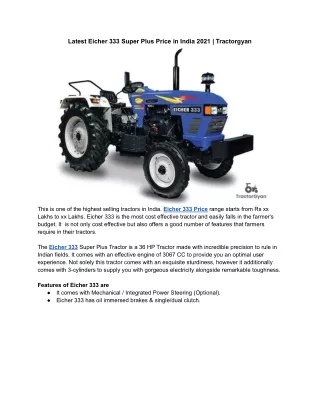 latest eicher 333 super plus price in india 2021