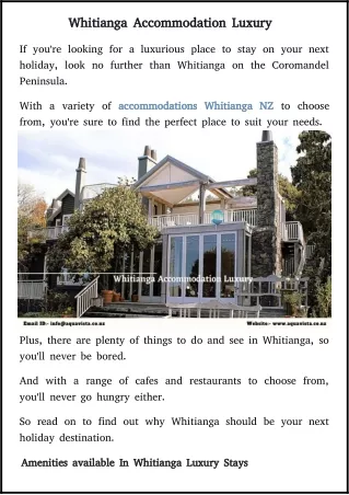 whitianga accommodation luxury in NZ