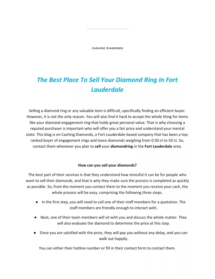 the best place to sell your diamond ring in fort