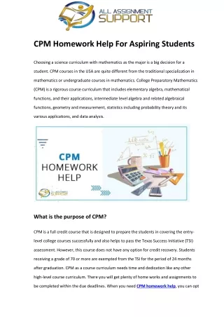 cpm homework help for aspiring students